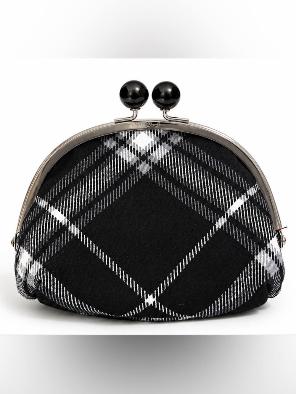 Vera Bradley Black & White Plaid Double Kiss Lock Coin Purse Wall